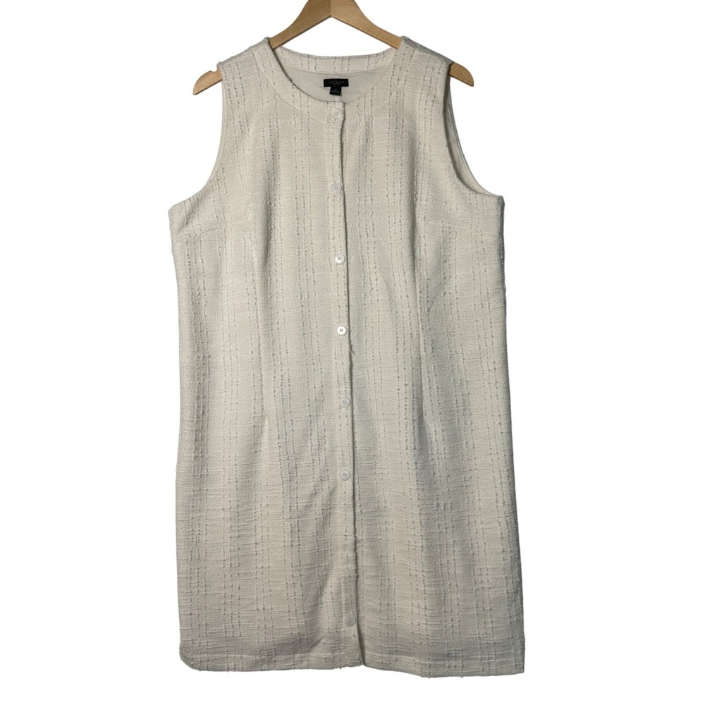 Ann Taylor Factory Cream Textured Button Front Sleeveless Shift Dress XL